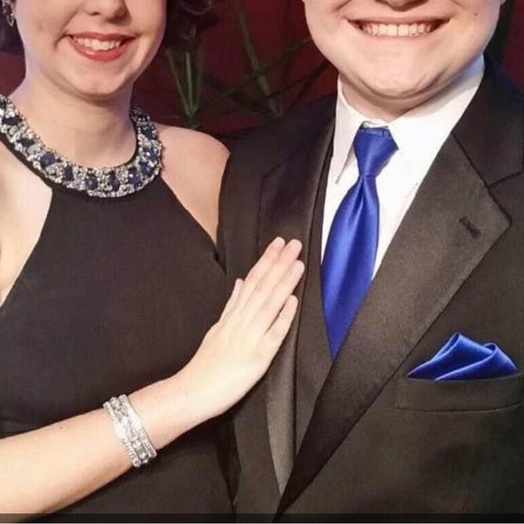 Beautiful black floor length gown with jeweled neckline and cut out sides - Picture 11 of 12